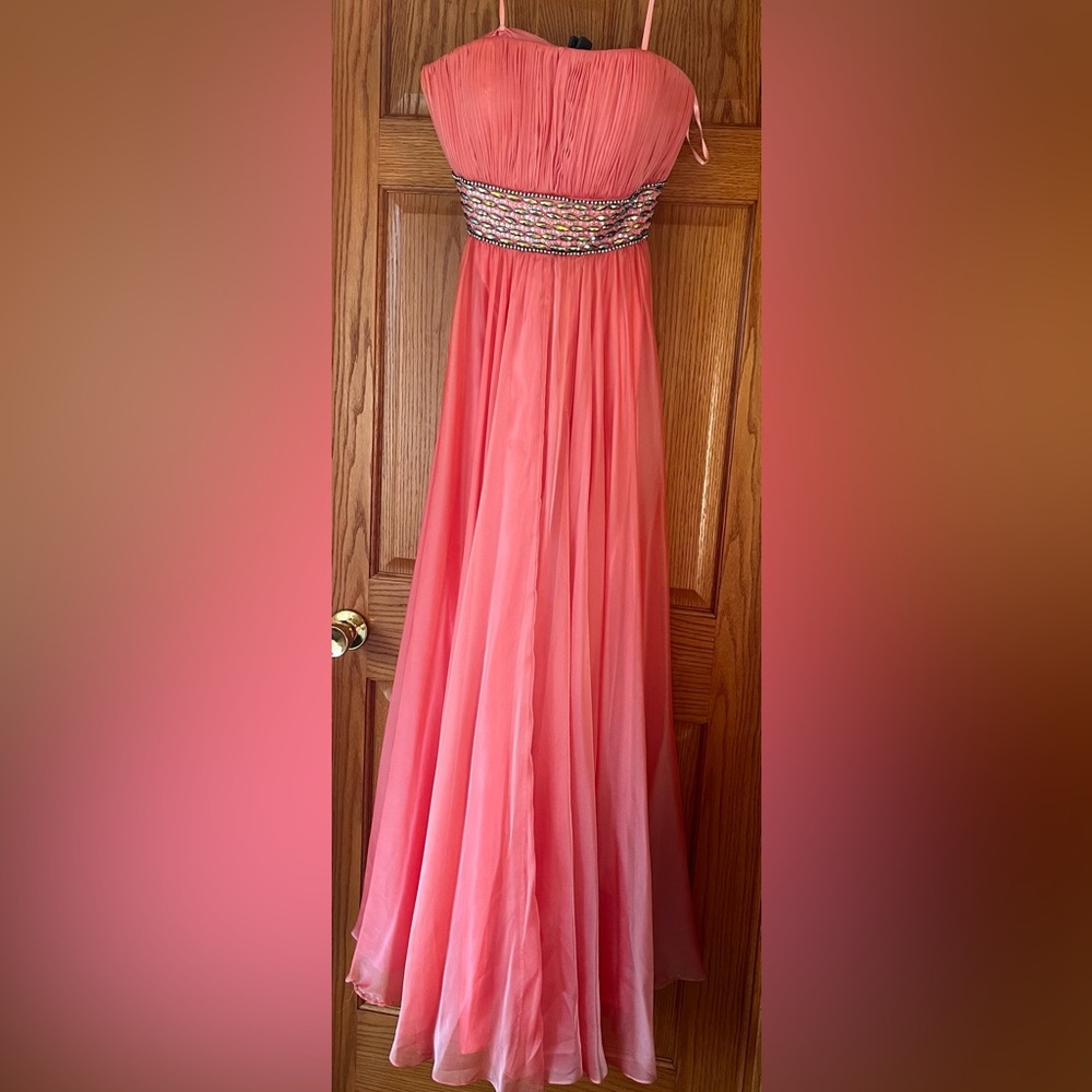 Pink/Peach Strapless Prom Dress- size 12/runs small